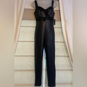 Guess Black Lace Detail Cropped Jumpsuit